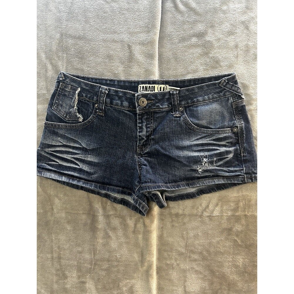 Zanadi Denim Shorts Women Size 11 Low Rise Distressed Dark Wash Stretch